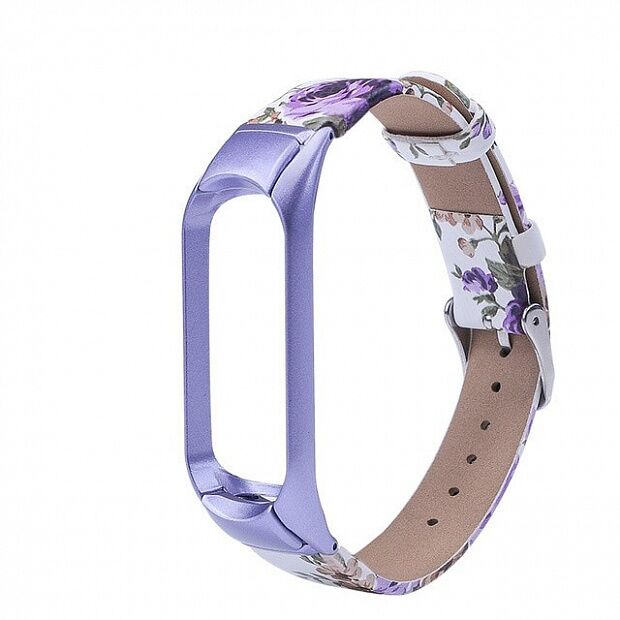 Ремешок кожаный для Xiaomi Mi Band 4 Leather Strap Flower Design (Purple/Фиолетовый) - 1
