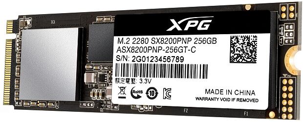 Твердотельный накопитель ADATA SSD SX8200Pro, 256GB, M.2(22x80mm), NVMe 1.3, PCIe 3.0 x4, 3D TLC, R/W 3500/1200MB/s, IOPs 220 000/290 000, DRAM buffe : характеристики и инструкции - 3
