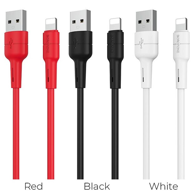 USB кабель BOROFONE BX30 Silicone Lightning 8-pin, 2,4A, 1м, силикон (черный) - 2