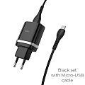 СЗУ HOCO C12Q Smart 1xUSB, 3А, 18W, QC3.0, LED  USB кабель MicroUSB, 1м (черный) - фото