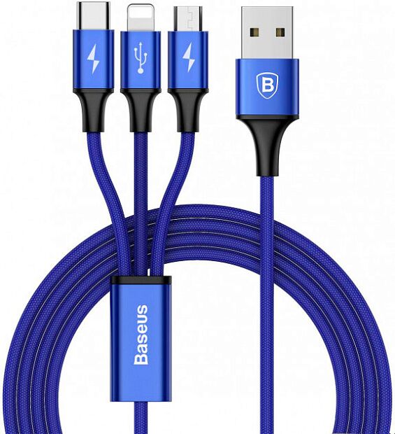 Кабель Baseus Rapid Series 3-in-1 Cable MicroLightningType-C 3A 1.2m (Dark Blue/Темно-синий) 