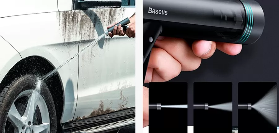Пример работы автомойки Baseus Simple Life Car Wash Spray Nozzle After Water Filling 7.5m CRXC01-A01