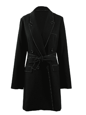 Пальто Lusy Lantern Double-Breasted Belt Belt Long Blazer (Black/Черный) - 1