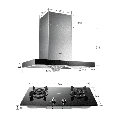 Вытяжка и газовая плита Robam Boss T-Type Smoke Stove Set 67X2H+32B0 (Silver/Серебристый) : характеристики и инструкции - 3