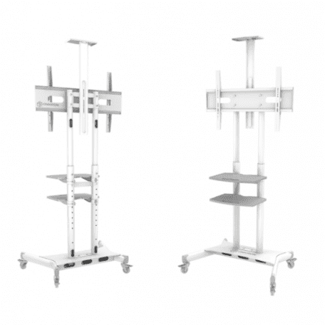 Мобильная стойка ONKRON TS1881 WHITE на 1 ТВ/55-80 от 200х200 до 800х500, макс нагр 90,9кг, 2 полки, высота 1050-1650мм, белая - 3