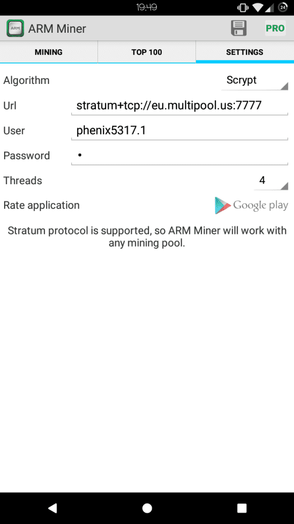Скриншот ARM Miner Bitcoin