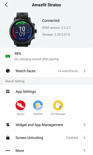 Подтверждение окончания синхронизации Xiaomi Amazfit Stratos Watch со смартфоном