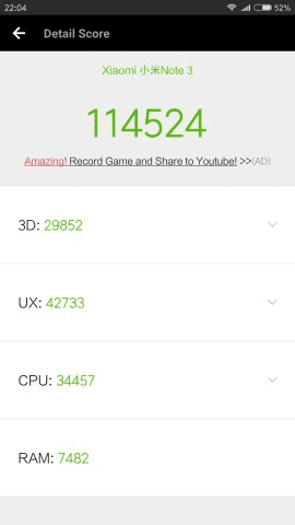 Итоги теста AnTuTu для Xiaomi Mi Note 3