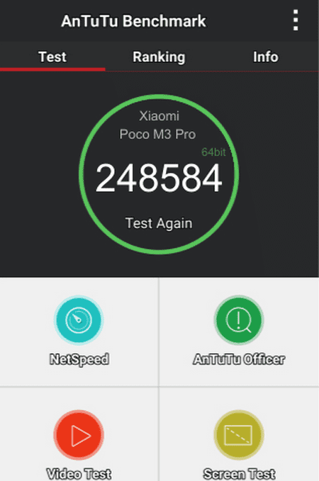 Производительность телефона Xiaomi Poco M3 Pro от AnTuTu