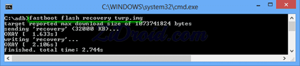 Выбор подпункта «adb reboot bootloader» в TWRP Recovery