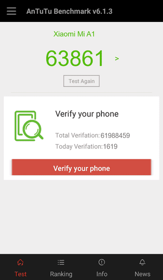 Итоги теста по AnTuTu для смартфона Xiaomi Mi А1