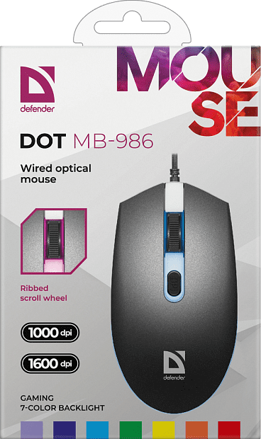 Defender Проводная оптическая мышь Dot MB-986 7цветов,4D,1000/1600dpi - 8