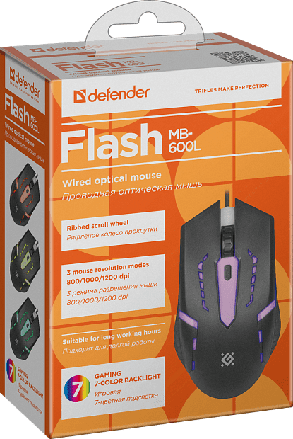 Defender Проводная оптическая мышь Flash MB-600L 7цветов,4кнопки,800-1200dpi - 1