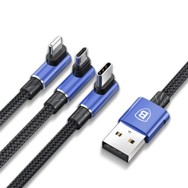 Кабель Baseus MVP 3-in-1 Mobile Game Cable USB For MLT 3.5A 1.2m (Blue/Синий) 