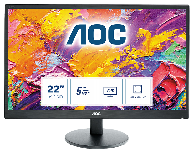 Монитор AOC e2270Swn 21,5 (16:9) 1920х1080 TN, nonGLARE, 200cd/m2, H90/V65, 20М:1, 5ms, VGA, Tilt, 3Y, Black - 2