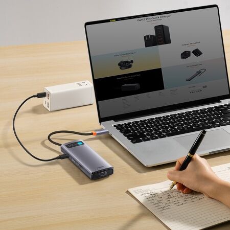 Переходник/Адаптер BASEUS Metal Gleam Series 8-in-1, Разветвитель, Type-C - 3USB3.0PDHDMISD/TFVGA, серый - 5 Переходник/Адаптер BASEUS Metal Gleam Series 8-in-1, Разветвитель, Type-C - 3USB3.0PDHDMISD/TFVGA, серый - 5