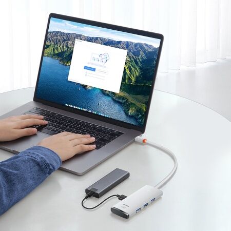 Переходник/Адаптер BASEUS Lite Series 4-Port, Разветвитель, Type-C - 4xUSB3.0, белый, кабель 0,25см - 8 Переходник/Адаптер BASEUS Lite Series 4-Port, Разветвитель, Type-C - 4xUSB3.0, белый, кабель 0,25см - 8