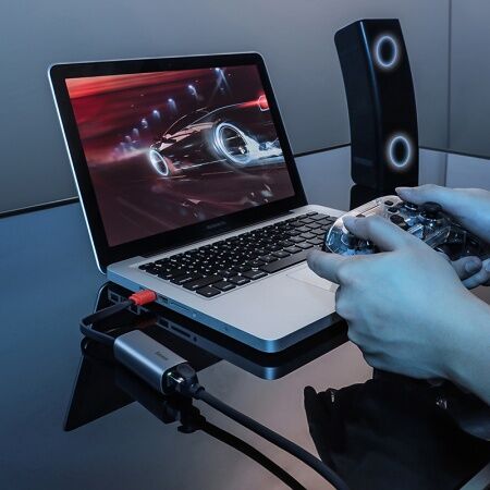 Адаптер сетевой BASEUS Steel Cannon, USB A- LAN, темно-серый - 4 Адаптер сетевой BASEUS Steel Cannon, USB A- LAN, темно-серый - 4