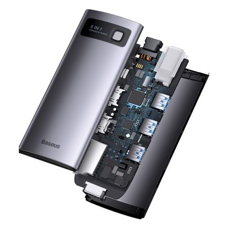Переходник/Адаптер BASEUS Metal Gleam Series 8-in-1, Разветвитель, Type-C - 3USB3.0PDHDMISD/TFVGA, серый - 3 Переходник/Адаптер BASEUS Metal Gleam Series 8-in-1, Разветвитель, Type-C - 3USB3.0PDHDMISD/TFVGA, серый - 3