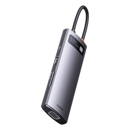 Переходник/Адаптер BASEUS Metal Gleam Series 8-in-1, Разветвитель, Type-C - 3USB3.0PDHDMISD/TFVGA, серый - 2 Переходник/Адаптер BASEUS Metal Gleam Series 8-in-1, Разветвитель, Type-C - 3USB3.0PDHDMISD/TFVGA, серый - 2