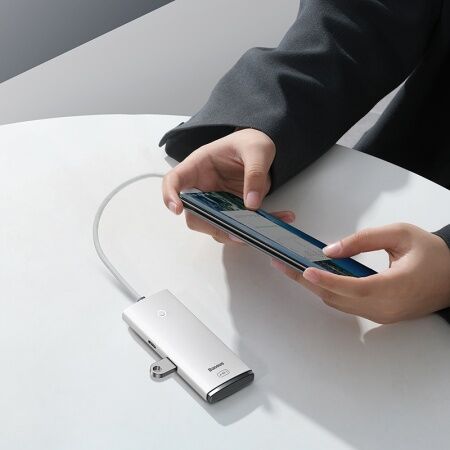 Переходник/Адаптер BASEUS Lite Series 4-Port, Разветвитель, Type-C - 4xUSB3.0, белый, кабель 0,25см - 5 Переходник/Адаптер BASEUS Lite Series 4-Port, Разветвитель, Type-C - 4xUSB3.0, белый, кабель 0,25см - 5