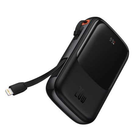 Портативный аккумулятор BASEUS Qpow Pro Digital Display Fast Charge 20W iP Edition, 3A, 10000 мА⋅ч, черный, с кабелем Ty - 1