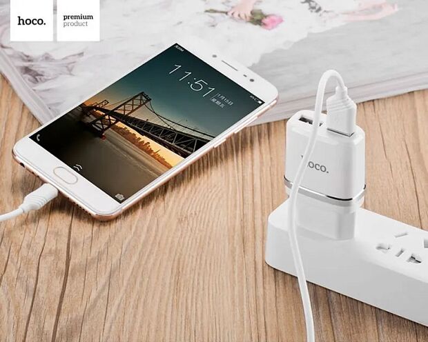 СЗУ HOCO C12 Smart 2xUSB, 2.4А (белый) - 3 СЗУ HOCO C12 Smart 2xUSB, 2.4А (белый) - 3