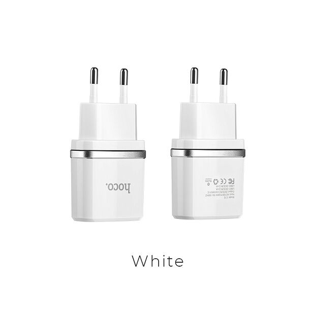 СЗУ HOCO C12 Smart 2xUSB, 2.4А USB кабель MicroUSB, 1м (белый) - 4 СЗУ HOCO C12 Smart 2xUSB, 2.4А USB кабель MicroUSB, 1м (белый) - 4