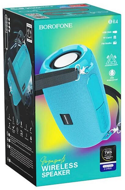 Bluetooth колонка BOROFONE BR4 Horizon Sports BT 5.0, 5W, AUX/microSD/USB/FM (голубая) - 5 Bluetooth колонка BOROFONE BR4 Horizon Sports BT 5.0, 5W, AUX/microSD/USB/FM (голубая) - 5