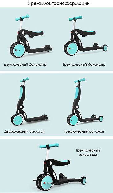 Детский самокат-беговел BEBEHOO Multi-function Deformation Stroller 5-in-1 (Blue/Голубой) - 3 Детский самокат-беговел BEBEHOO Multi-function Deformation Stroller 5-in-1 (Blue/Голубой) - 3