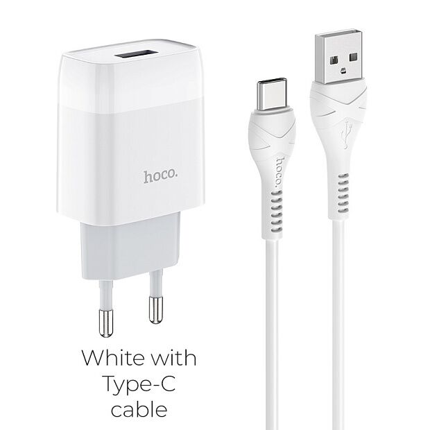 СЗУ HOCO C72A Glorious 1xUSB, 2.1А  USB кабель Type-C, 1м (белый) - 2