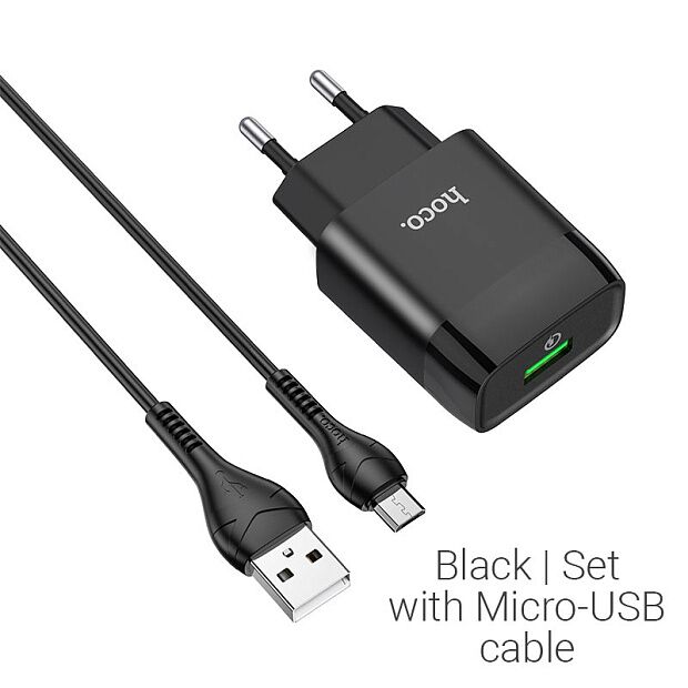 СЗУ HOCO C72Q Glorious 1xUSB, 3А, 18W, QC3.0 USB кабель MicroUSB, 1м (черный) - 3 СЗУ HOCO C72Q Glorious 1xUSB, 3А, 18W, QC3.0 USB кабель MicroUSB, 1м (черный) - 3
