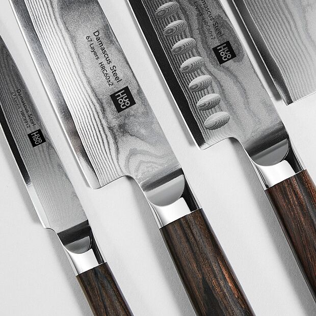 Набор ножей из дамасской стали HuoHou Set of 5 Damascus Knife Sets (4 ножа подставка) RU - 4 Набор ножей из дамасской стали HuoHou Set of 5 Damascus Knife Sets (4 ножа подставка) RU - 4
