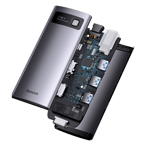 Переходник/Адаптер BASEUS Metal Gleam Series 7-in-1, Разветвитель, Type-C - 3xUSB3.0 HDMIPDRJ45VGA, (WKWG020113) серый - 2 Переходник/Адаптер BASEUS Metal Gleam Series 7-in-1, Разветвитель, Type-C - 3xUSB3.0 HDMIPDRJ45VGA, (WKWG020113) серый - 2