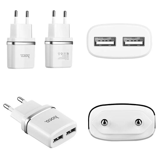 СЗУ HOCO C12 Smart 2xUSB, 2.4А (белый) - 4 СЗУ HOCO C12 Smart 2xUSB, 2.4А (белый) - 4