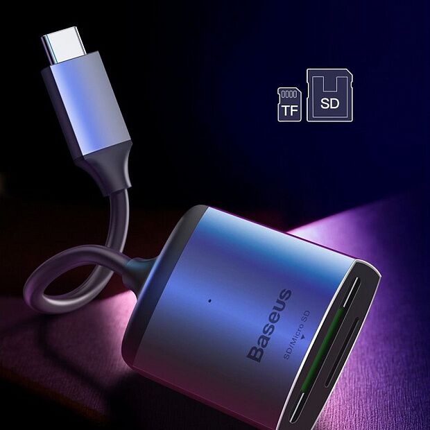 Baseus Enjoyment Series Type-C to SD+TF Card+USB2.0 HUB Adapter (Grey) - 3 Baseus Enjoyment Series Type-C to SD+TF Card+USB2.0 HUB Adapter (Grey) - 3