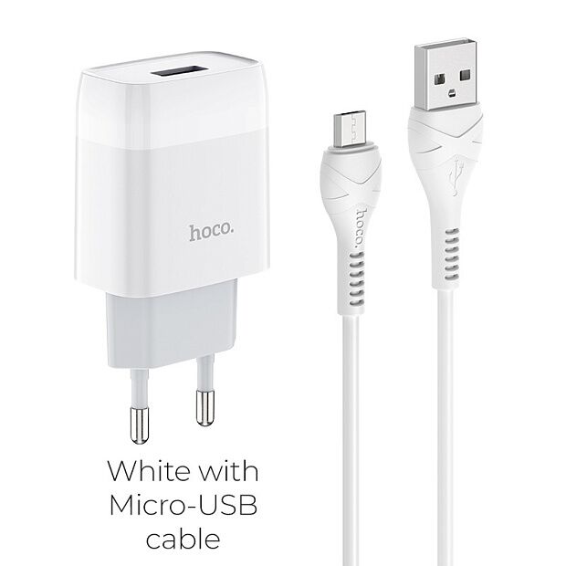 СЗУ HOCO C72A Glorious 1xUSB, 2.1А  USB кабель MicroUSB, 1м (белый) - 4