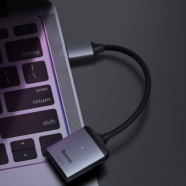 Baseus Enjoyment Series Type-C to SD+TF Card+USB2.0 HUB Adapter (Grey) - 4 Baseus Enjoyment Series Type-C to SD+TF Card+USB2.0 HUB Adapter (Grey) - 4
