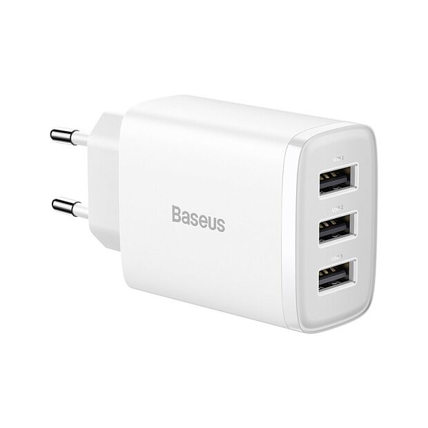 Зарядное устройство BASEUS Compact Charger 3U 3USB, 3.4A, 17W, белый (CCXJ020102) - 4 Зарядное устройство BASEUS Compact Charger 3U 3USB, 3.4A, 17W, белый (CCXJ020102) - 4