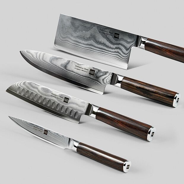 Набор ножей из дамасской стали HuoHou Set of 5 Damascus Knife Sets (4 ножа подставка) RU - 1 Набор ножей из дамасской стали HuoHou Set of 5 Damascus Knife Sets (4 ножа подставка) RU - 1